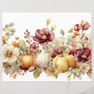 Lámina Calabazas y flores otoñales Papel caprino