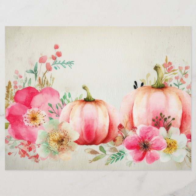 Lámina Calabazas y flores otoñales Papel caprino (Anverso)