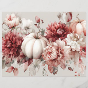 Lámina Calabazas y flores otoñales Papel caprino