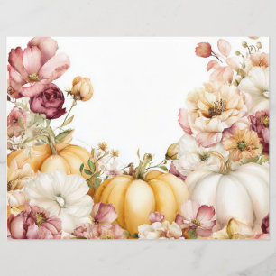 Lámina Calabazas y flores otoñales Papel caprino