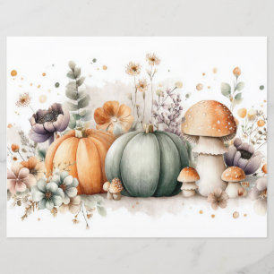 Lámina Calabazas y flores otoñales Papel caprino