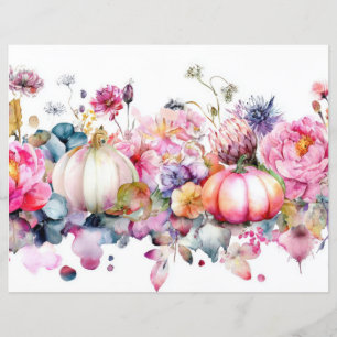 Lámina Calabazas y flores otoñales Papel caprino