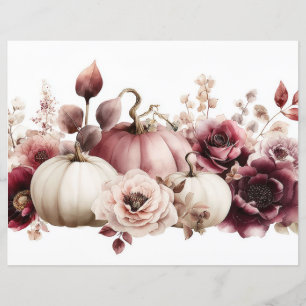 Lámina Calabazas y flores otoñales Papel caprino