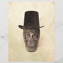 Lámina Calavera Con Sombrero Superior Textura Beige Vinta