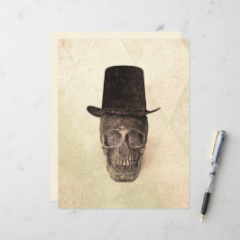 Lámina Calavera Con Sombrero Superior Textura Beige Vinta