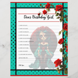 Lámina Calavera de azúcar de rosas verde azuladas y rojas