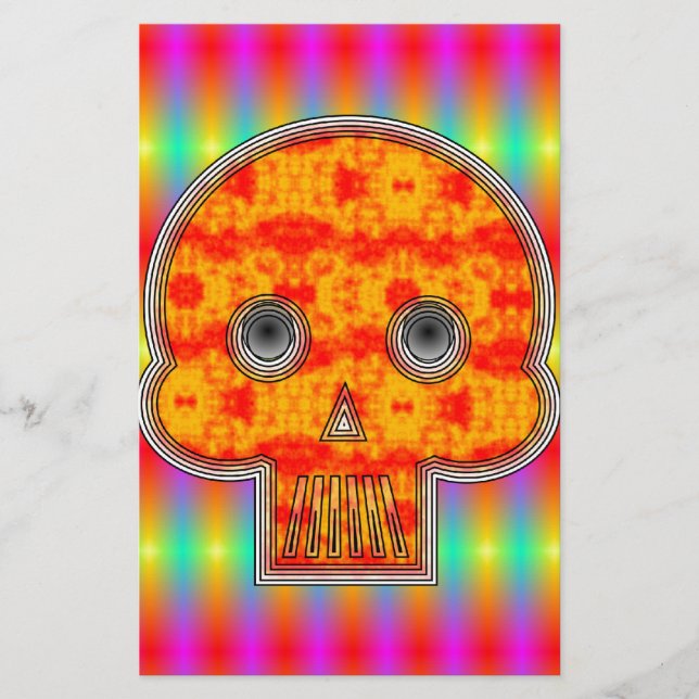 Lámina Calavera de Robot colorida sobre fondo arcoiris (Anverso)