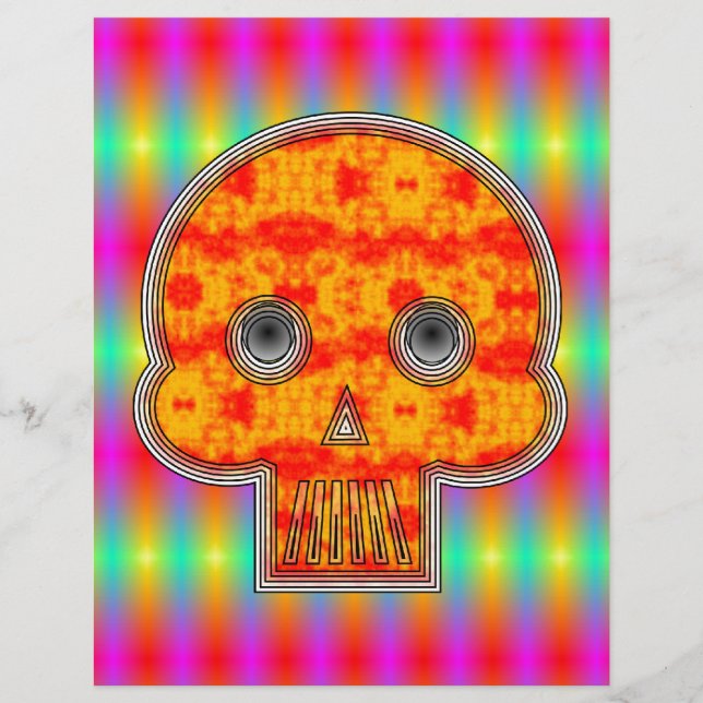 Lámina Calavera de Robot colorida sobre fondo arcoiris (Anverso)