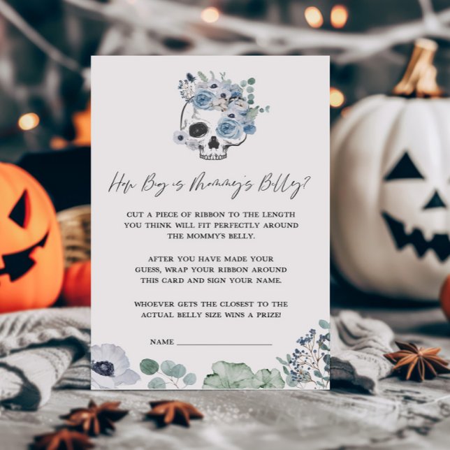 Lámina Calavera gótica azul cuán grande es el juego Belly (Floral Skull Baby Shower How Big is Mommys Belly Game)