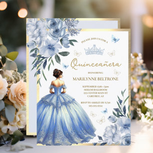 Lámina Caldo floral azul presupuesto mariposa Quinceañera