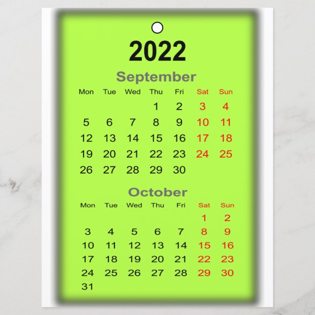Lámina Calendario 2022 Calendario Septiembre Imprimir en. (Anverso)