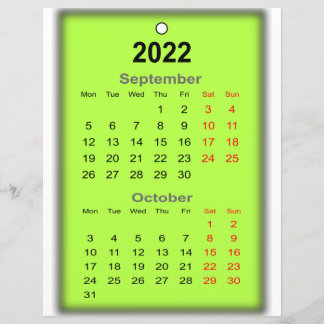Lámina Calendario 2022 Calendario Septiembre Imprimir en.