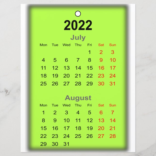 Lámina Calendario 2022 Julio Agosto Imprimir en.. (Anverso)