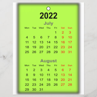 Lámina Calendario 2022 Julio Agosto Imprimir en..