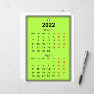 Lámina Calendario 2022 Marzo Abril Imprimir.