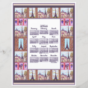 Lámina Calendario 2026 París Torre Eiffel Arte Puntillism
