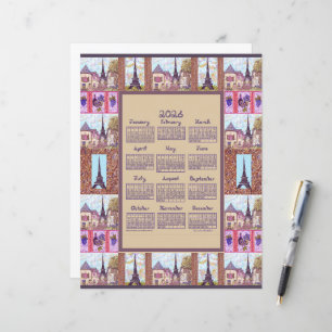 Lámina Calendario 2026 París Torre Eiffel Arte Puntillism