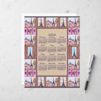 Lámina Calendario 2026 París Torre Eiffel Arte Puntillism