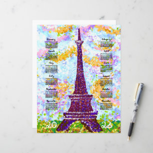 Lámina Calendario 2026 Torre Eiffel Paisaje Pointillismo