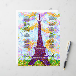 Lámina Calendario 2026 Torre Eiffel Paisaje Puntillismo