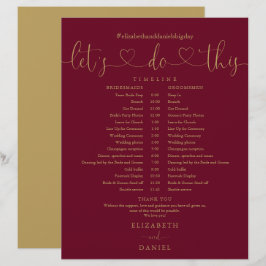 Lámina Calendario de bodas con escritura en burgundy y do