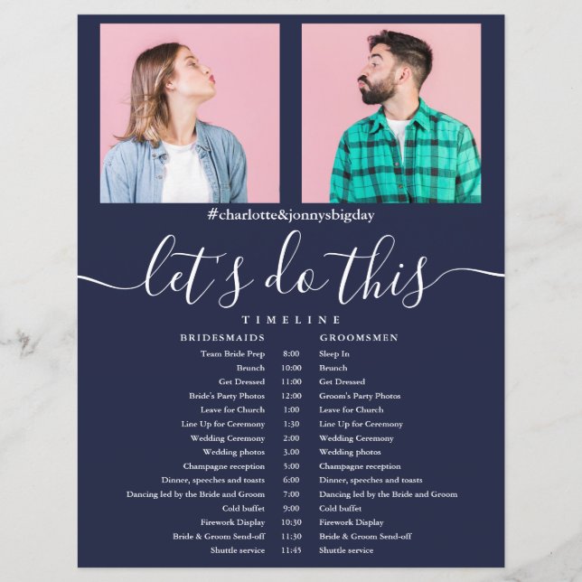 Lámina Calendario de bodas con foto en azul marino (Anverso)