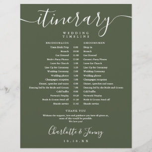 Lámina Calendario de Bodas Cronograma Itinerario Verde Ol