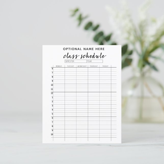 Lámina Calendario de clases para el semestre - blanco y n (Anverso de pie)