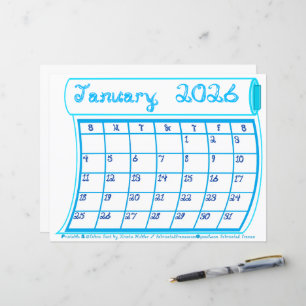 Lámina Calendario de enero de 2026 Mes Tela de Perno Fuen