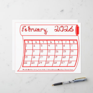 Lámina Calendario de febrero de 2026 Fuente de tela perno