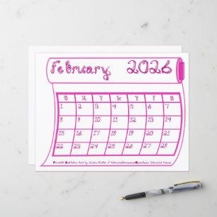 Lámina Calendario de febrero de 2026 Papel de fuente de t