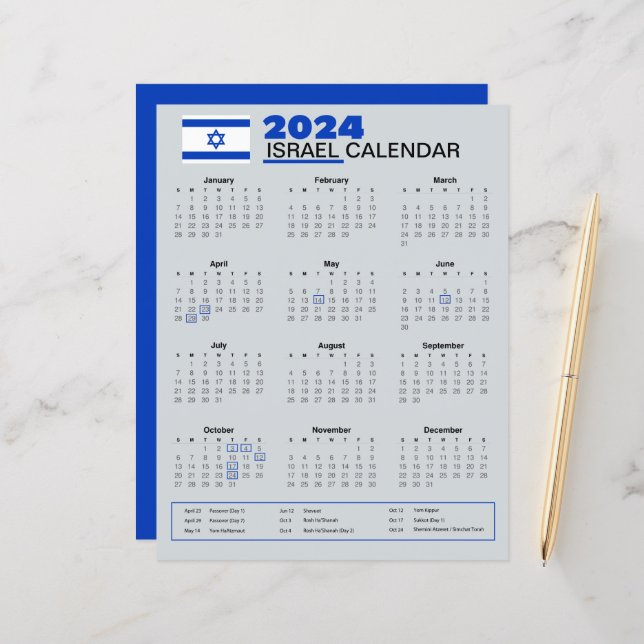 Lámina Calendario de Israel 2024 | Vacaciones y celebraci (Anverso/Reverso In Situ)