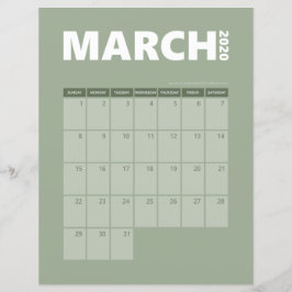Lámina Calendario de marzo de 2020