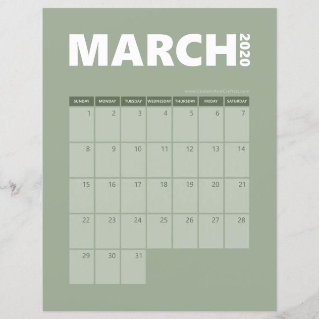 Lámina Calendario de marzo de 2020 (Anverso)