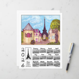 Lámina Calendario de papel del paisaje de la Torre Eiffel