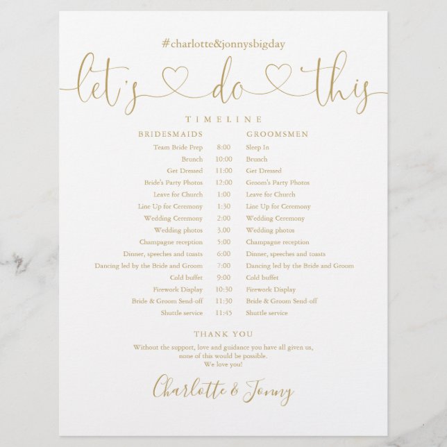 Lámina Calendario de programación de Boda de guiones de c (Anverso)