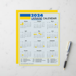 Lámina Calendario de Ucrania 2024 con festividades en Ucr