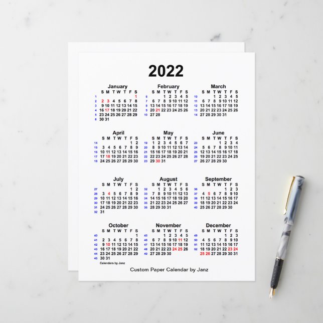 Lámina Calendario de vacaciones 2022 para Personalizados, (Anverso/Reverso In Situ)