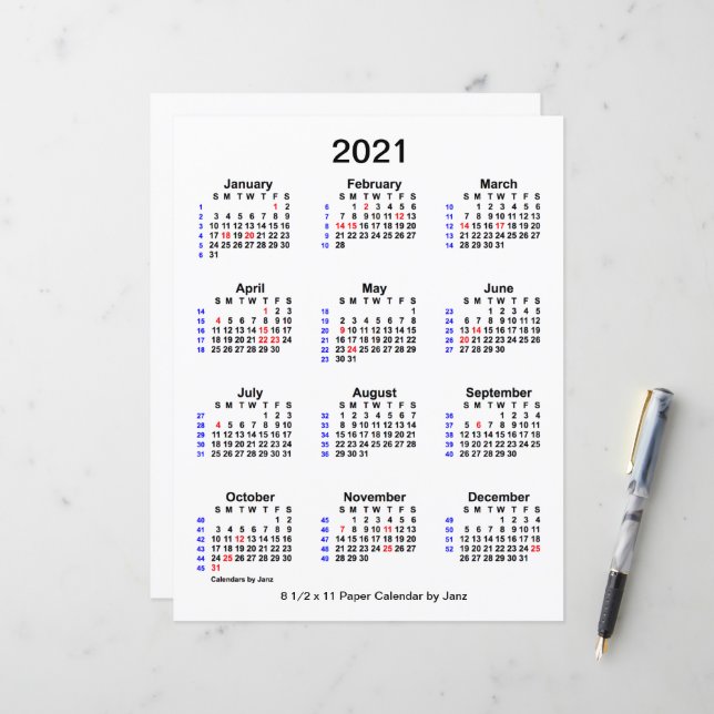 Lámina Calendario de vacaciones de 2021 de 52 semanas por (Anverso/Reverso In Situ)