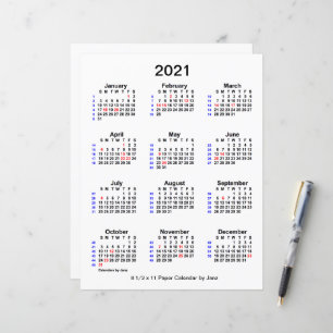 Lámina Calendario de vacaciones de 2021 de 52 semanas por