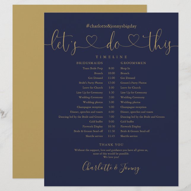 Lámina Calendario del Boda de guión de la Marina Gold (Anverso / Reverso)