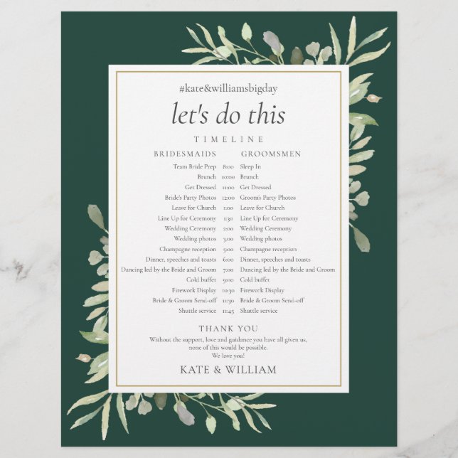 Lámina Calendario del Boda de verde esmeralda (Anverso)