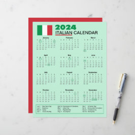 Lámina Calendario italiano de 2024 con vacaciones | Calen
