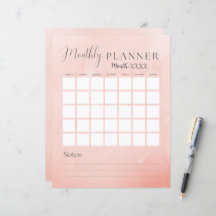 Calendario mensual y presupuesto rosa