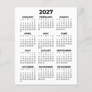 Lámina Calendario minimalista de vista anual 2027