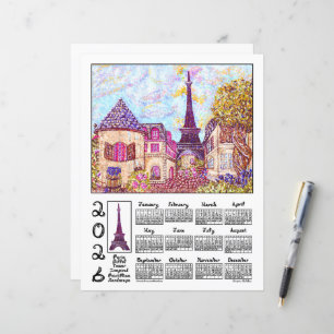 Lámina Calendario Paisaje Puntillista Torre Eiffel París