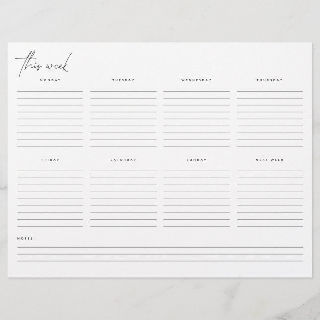 Lámina Calendario sin fecha del planificador semanal (Anverso)