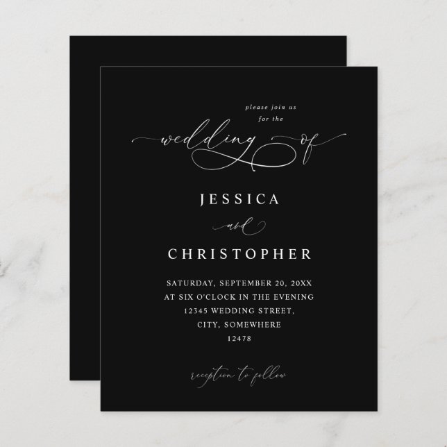 Lámina Caligrafía moderna blanca y negra de presupuesto 3 (Anverso / Reverso)