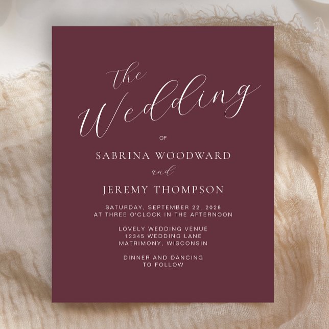 Lámina Caligrafía moderna de presupuesto Invitación a la  (An elegant choice for a wedding with a burgundy color palette.)