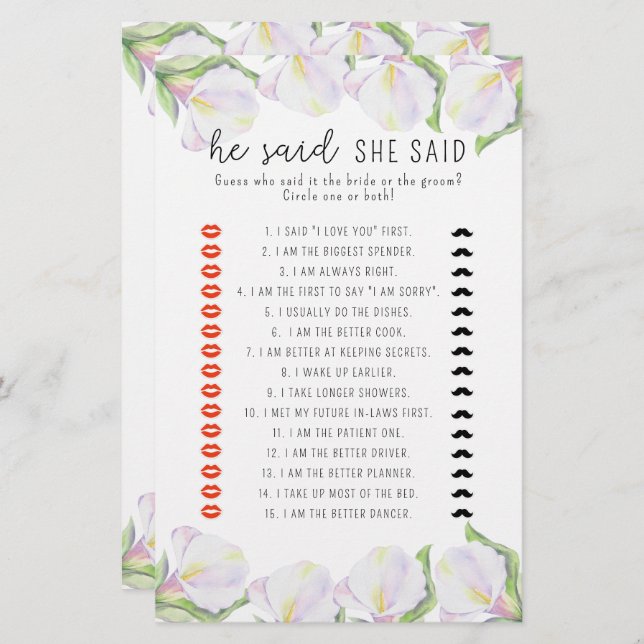 Lámina Calla - Dijo que dijo que el juego de la ducha de  (Anverso / Reverso)